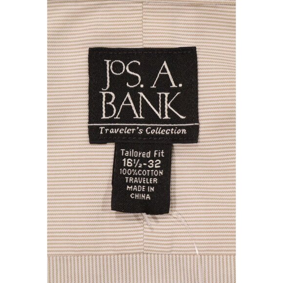 Jos A Bank Travelers Collection Men Tailored Fit Shirt Tan Pinstripe 16.5 32 VTG - Picture 11 of 12